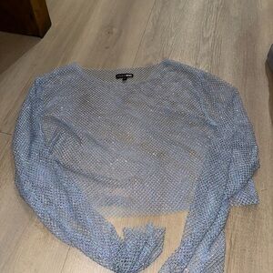 Fashion Nova Holographic Sheer Mesh Long Sleeve Top - Light Blue